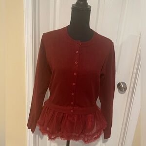 Cider Burgundy Cardigan with Tulle Detail